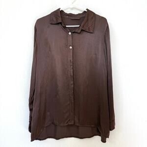 Alexandre Laurent Satin Button Up Shirt Brown 100% Viscose Made in Italy Blouse